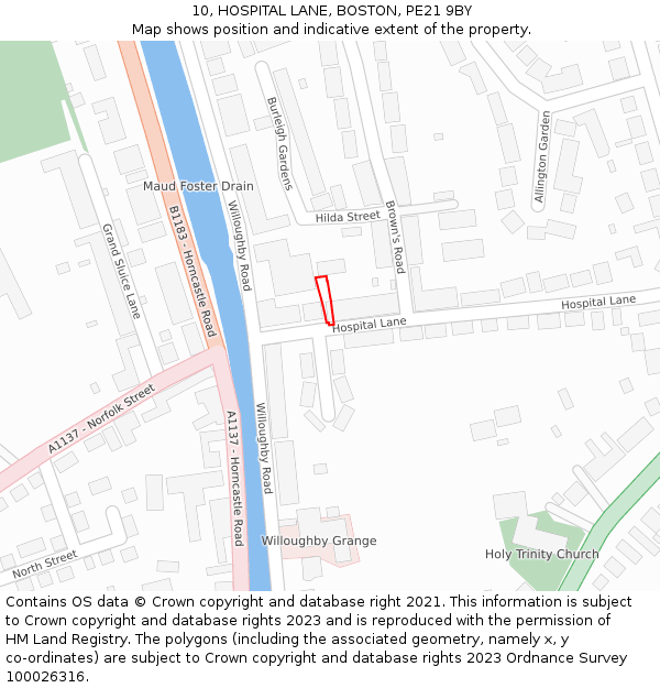 10, HOSPITAL LANE, BOSTON, PE21 9BY: Location map and indicative extent of plot