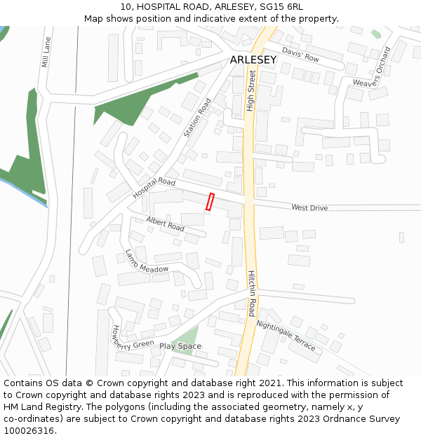 10, HOSPITAL ROAD, ARLESEY, SG15 6RL: Location map and indicative extent of plot