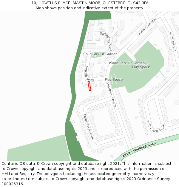 10, HOWELLS PLACE, MASTIN MOOR, CHESTERFIELD, S43 3FA: Location map and indicative extent of plot