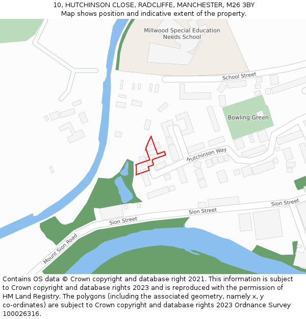 10, HUTCHINSON CLOSE, RADCLIFFE, MANCHESTER, M26 3BY: Location map and indicative extent of plot