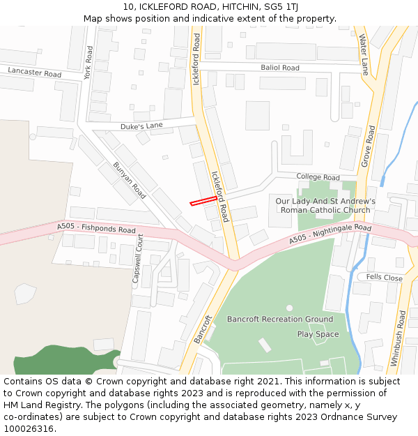 10, ICKLEFORD ROAD, HITCHIN, SG5 1TJ: Location map and indicative extent of plot