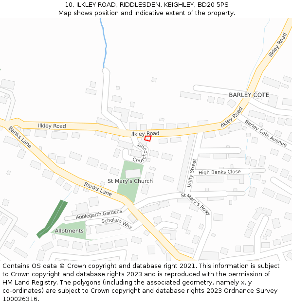 10, ILKLEY ROAD, RIDDLESDEN, KEIGHLEY, BD20 5PS: Location map and indicative extent of plot