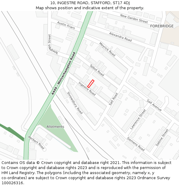10, INGESTRE ROAD, STAFFORD, ST17 4DJ: Location map and indicative extent of plot