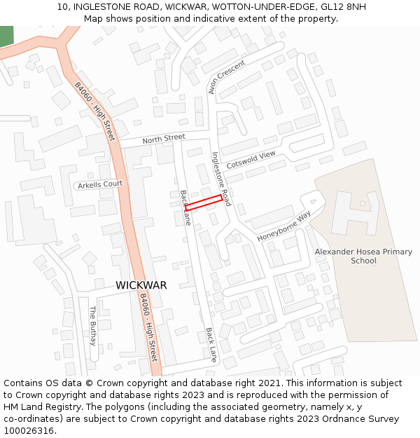 10, INGLESTONE ROAD, WICKWAR, WOTTON-UNDER-EDGE, GL12 8NH: Location map and indicative extent of plot