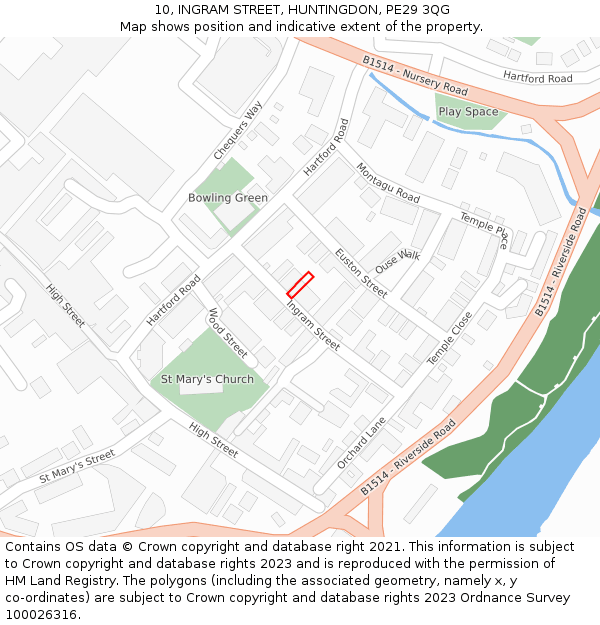 10, INGRAM STREET, HUNTINGDON, PE29 3QG: Location map and indicative extent of plot