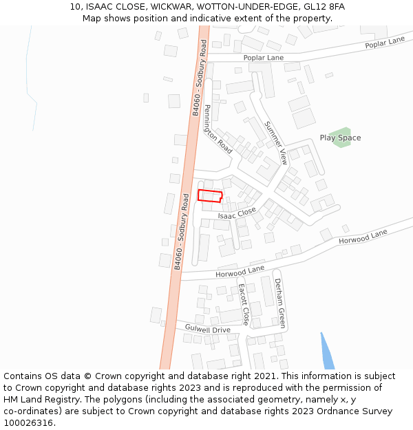 10, ISAAC CLOSE, WICKWAR, WOTTON-UNDER-EDGE, GL12 8FA: Location map and indicative extent of plot
