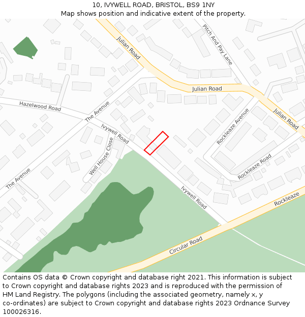 10, IVYWELL ROAD, BRISTOL, BS9 1NY: Location map and indicative extent of plot