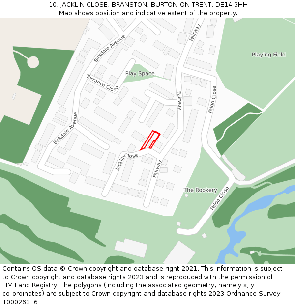10, JACKLIN CLOSE, BRANSTON, BURTON-ON-TRENT, DE14 3HH: Location map and indicative extent of plot