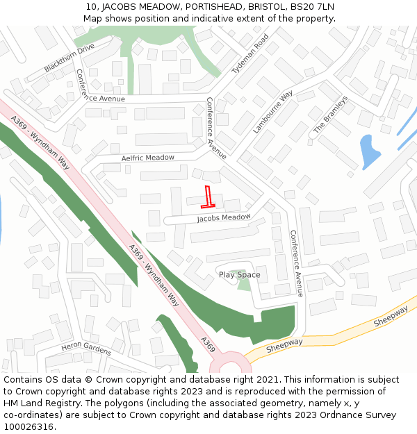 10, JACOBS MEADOW, PORTISHEAD, BRISTOL, BS20 7LN: Location map and indicative extent of plot