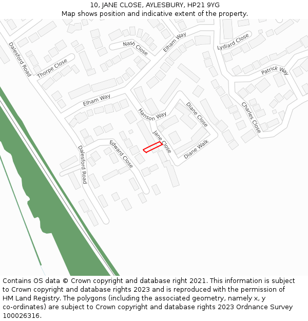 10, JANE CLOSE, AYLESBURY, HP21 9YG: Location map and indicative extent of plot