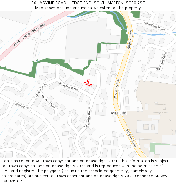 10, JASMINE ROAD, HEDGE END, SOUTHAMPTON, SO30 4SZ: Location map and indicative extent of plot