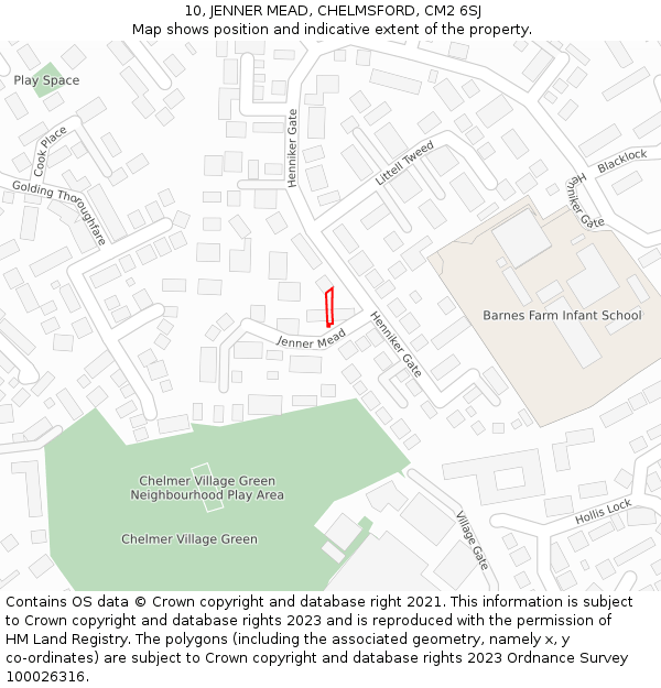 10, JENNER MEAD, CHELMSFORD, CM2 6SJ: Location map and indicative extent of plot
