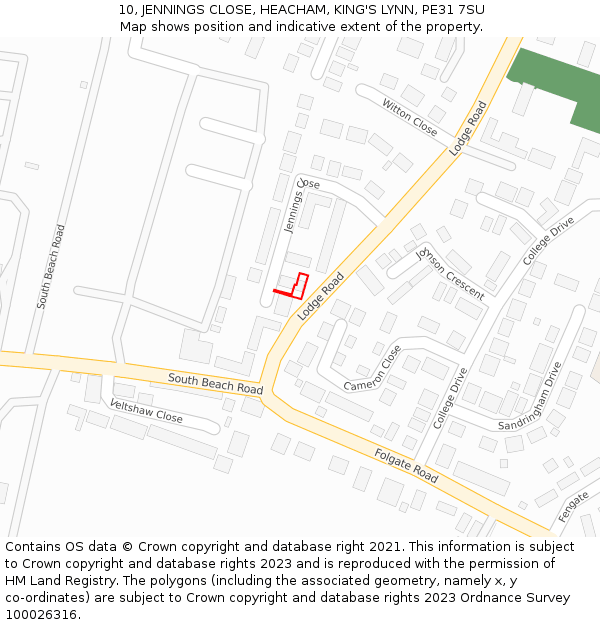 10, JENNINGS CLOSE, HEACHAM, KING'S LYNN, PE31 7SU: Location map and indicative extent of plot