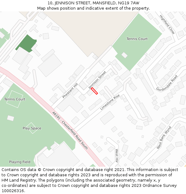 10, JENNISON STREET, MANSFIELD, NG19 7AW: Location map and indicative extent of plot