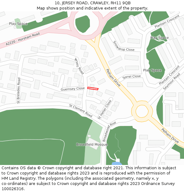 10, JERSEY ROAD, CRAWLEY, RH11 9QB: Location map and indicative extent of plot