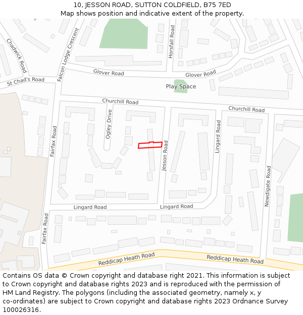 10, JESSON ROAD, SUTTON COLDFIELD, B75 7ED: Location map and indicative extent of plot