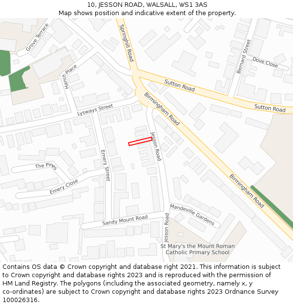 10, JESSON ROAD, WALSALL, WS1 3AS: Location map and indicative extent of plot