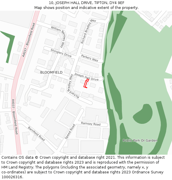 10, JOSEPH HALL DRIVE, TIPTON, DY4 9EF: Location map and indicative extent of plot