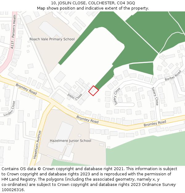 10, JOSLIN CLOSE, COLCHESTER, CO4 3GQ: Location map and indicative extent of plot