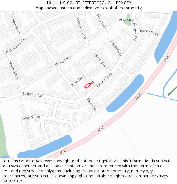 10, JULIUS COURT, PETERBOROUGH, PE2 8SY: Location map and indicative extent of plot