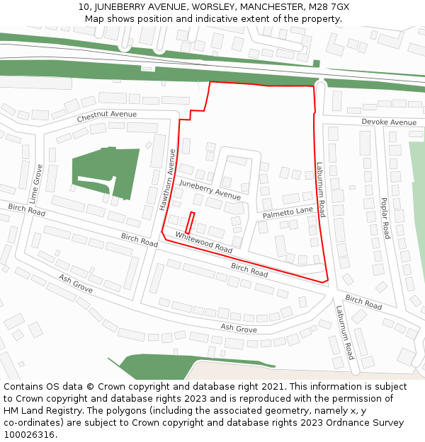 10, JUNEBERRY AVENUE, WORSLEY, MANCHESTER, M28 7GX: Location map and indicative extent of plot