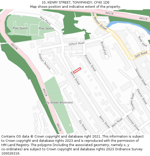 10, KENRY STREET, TONYPANDY, CF40 1DE: Location map and indicative extent of plot