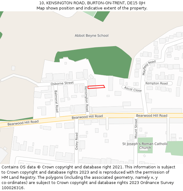 10, KENSINGTON ROAD, BURTON-ON-TRENT, DE15 0JH: Location map and indicative extent of plot