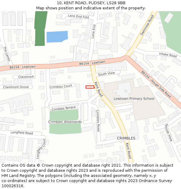 10, KENT ROAD, PUDSEY, LS28 9BB: Location map and indicative extent of plot