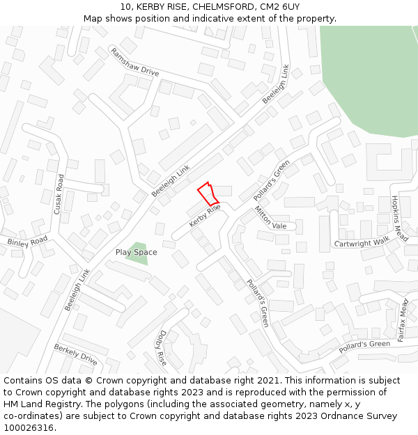 10, KERBY RISE, CHELMSFORD, CM2 6UY: Location map and indicative extent of plot