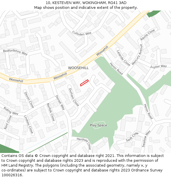 10, KESTEVEN WAY, WOKINGHAM, RG41 3AD: Location map and indicative extent of plot