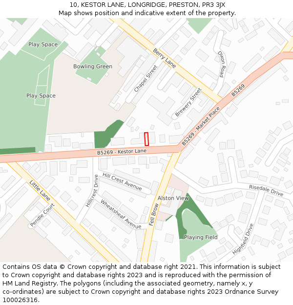 10, KESTOR LANE, LONGRIDGE, PRESTON, PR3 3JX: Location map and indicative extent of plot
