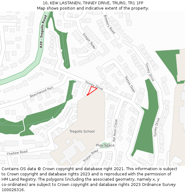 10, KEW LASTANEN, TINNEY DRIVE, TRURO, TR1 1FP: Location map and indicative extent of plot
