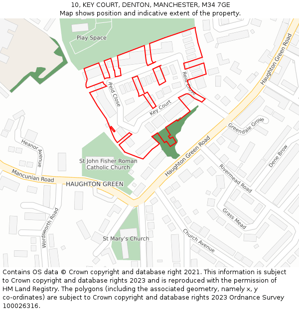 10, KEY COURT, DENTON, MANCHESTER, M34 7GE: Location map and indicative extent of plot