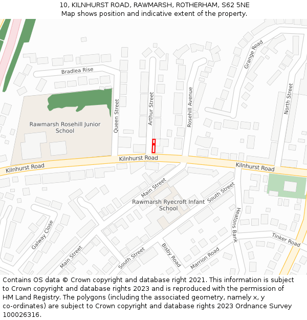 10, KILNHURST ROAD, RAWMARSH, ROTHERHAM, S62 5NE: Location map and indicative extent of plot