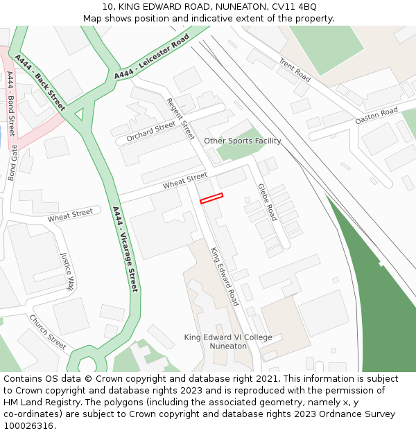 10, KING EDWARD ROAD, NUNEATON, CV11 4BQ: Location map and indicative extent of plot