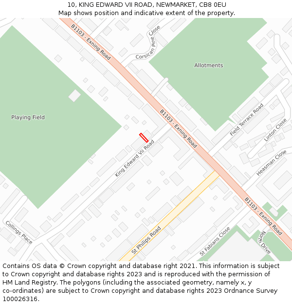 10, KING EDWARD VII ROAD, NEWMARKET, CB8 0EU: Location map and indicative extent of plot