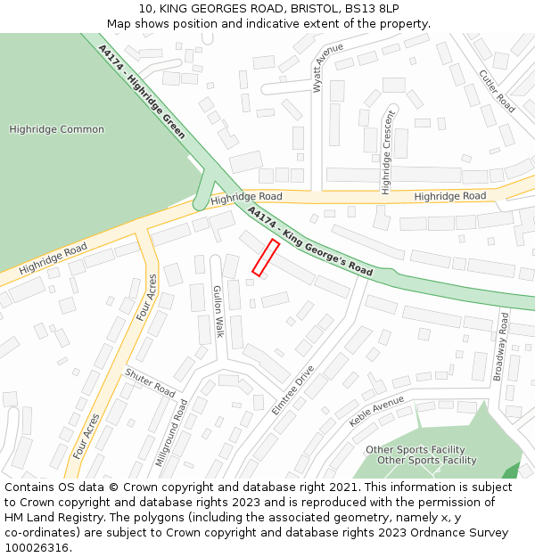 10, KING GEORGES ROAD, BRISTOL, BS13 8LP: Location map and indicative extent of plot