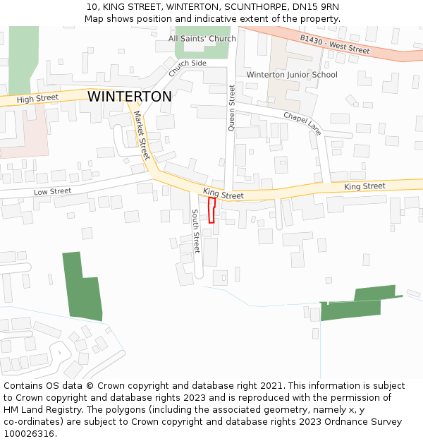 10, KING STREET, WINTERTON, SCUNTHORPE, DN15 9RN: Location map and indicative extent of plot