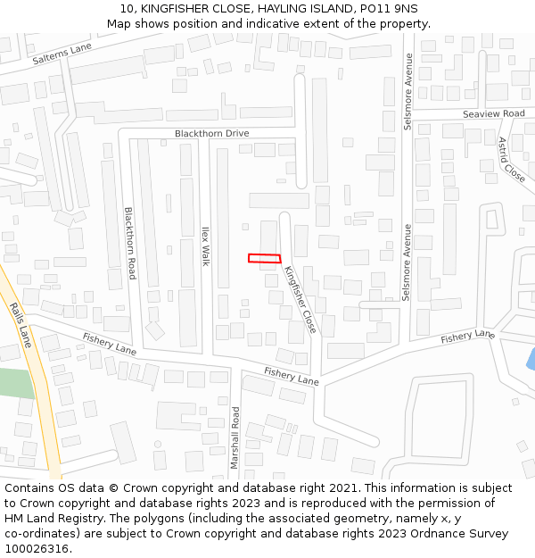 10, KINGFISHER CLOSE, HAYLING ISLAND, PO11 9NS: Location map and indicative extent of plot