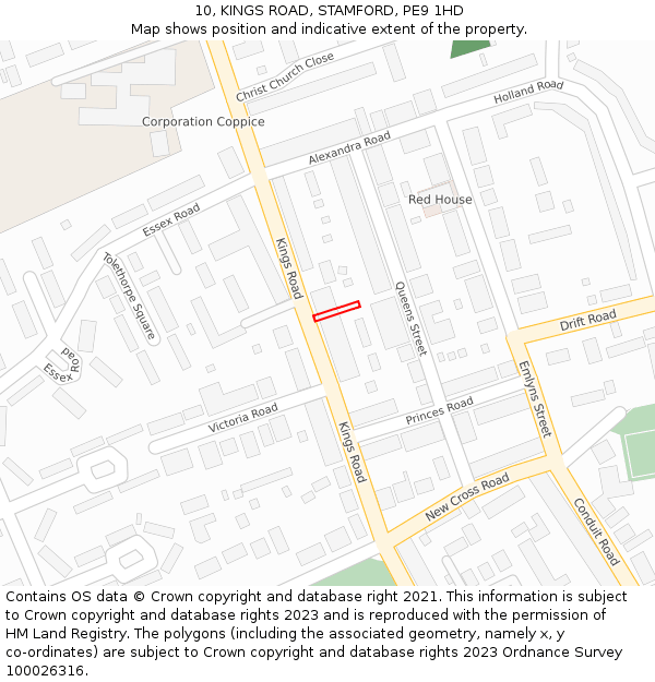 10, KINGS ROAD, STAMFORD, PE9 1HD: Location map and indicative extent of plot