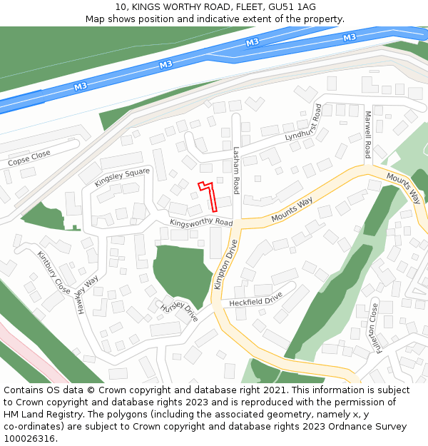 10, KINGS WORTHY ROAD, FLEET, GU51 1AG: Location map and indicative extent of plot