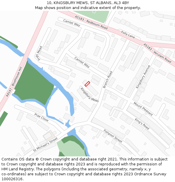 10, KINGSBURY MEWS, ST ALBANS, AL3 4BY: Location map and indicative extent of plot