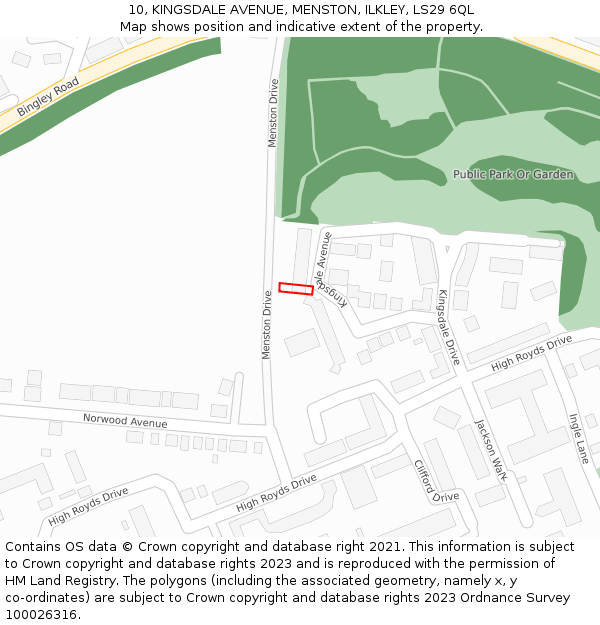 10, KINGSDALE AVENUE, MENSTON, ILKLEY, LS29 6QL: Location map and indicative extent of plot
