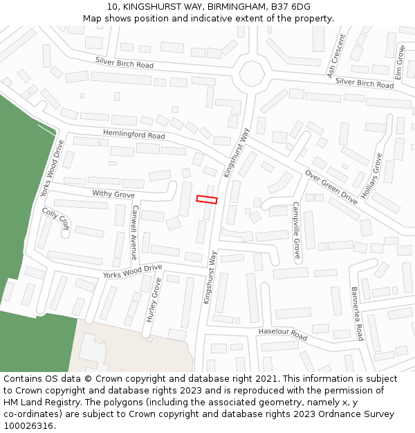 10, KINGSHURST WAY, BIRMINGHAM, B37 6DG: Location map and indicative extent of plot