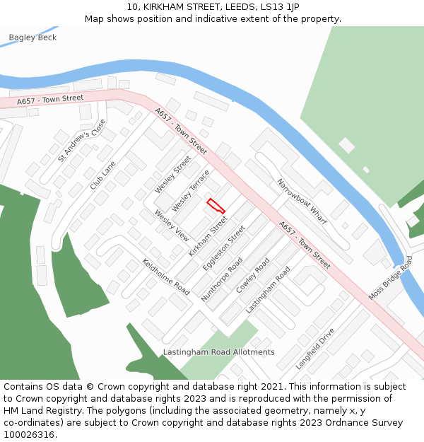 10, KIRKHAM STREET, LEEDS, LS13 1JP: Location map and indicative extent of plot