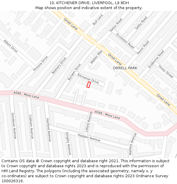 10, KITCHENER DRIVE, LIVERPOOL, L9 8DH: Location map and indicative extent of plot