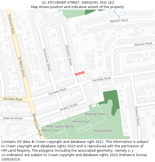 10, KITCHENER STREET, SWINDON, SN2 1EZ: Location map and indicative extent of plot