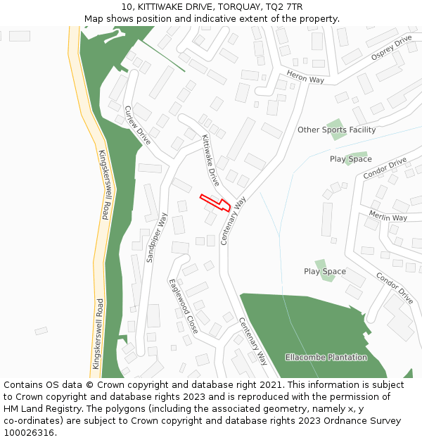10, KITTIWAKE DRIVE, TORQUAY, TQ2 7TR: Location map and indicative extent of plot