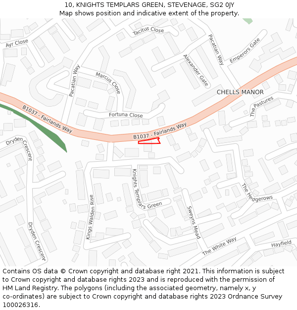 10, KNIGHTS TEMPLARS GREEN, STEVENAGE, SG2 0JY: Location map and indicative extent of plot