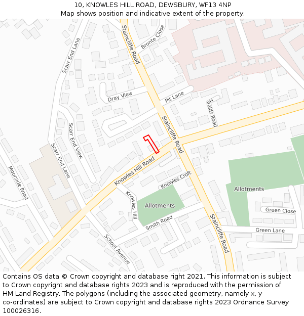 10, KNOWLES HILL ROAD, DEWSBURY, WF13 4NP: Location map and indicative extent of plot